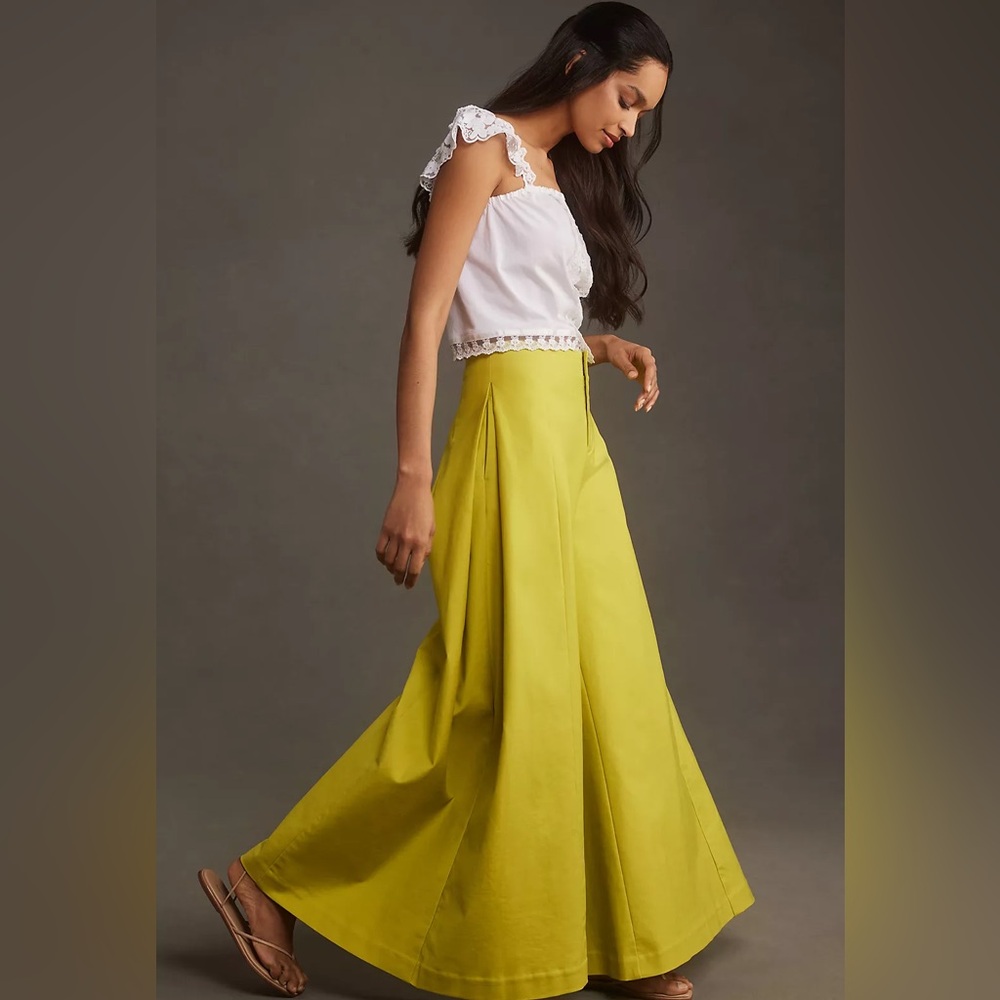 ANTHROPOLOGIE neon green wide legged pants, Size 0 ( fits best size 0-4 ) NWT - Picture 5 of 9